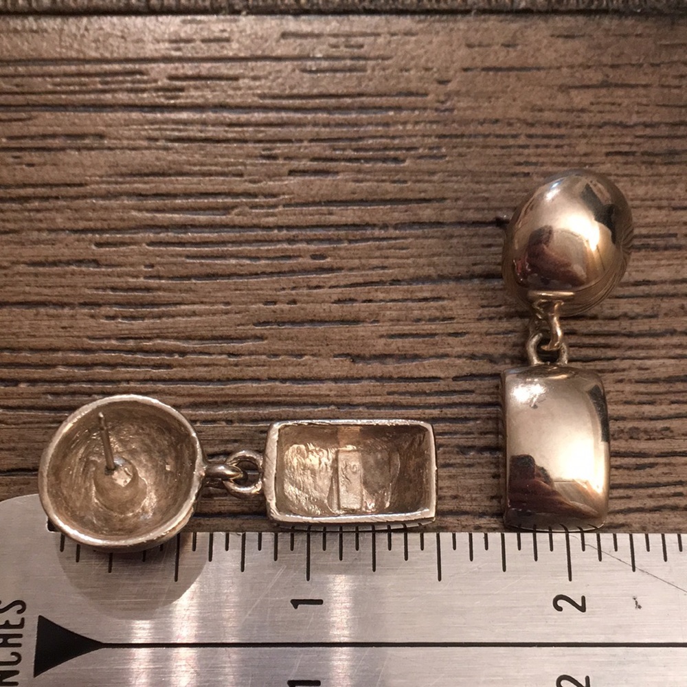 Vintage Silvertone Circle Rectangle Dangle Earring - image 4